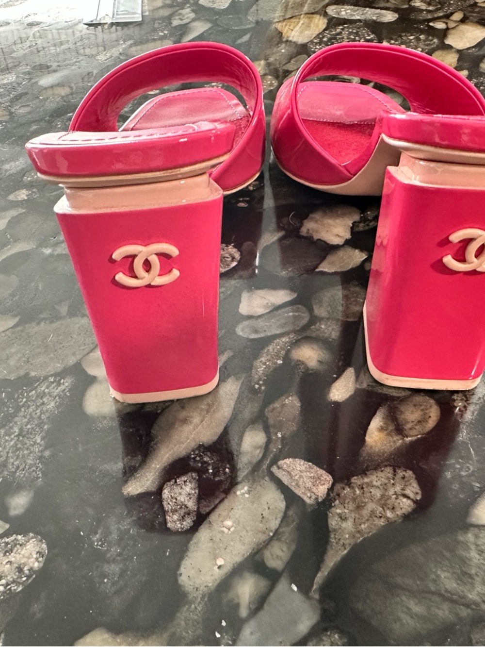 CHANEL Bright Pink Patent Leather Slide Mules - Picture 9 of 12